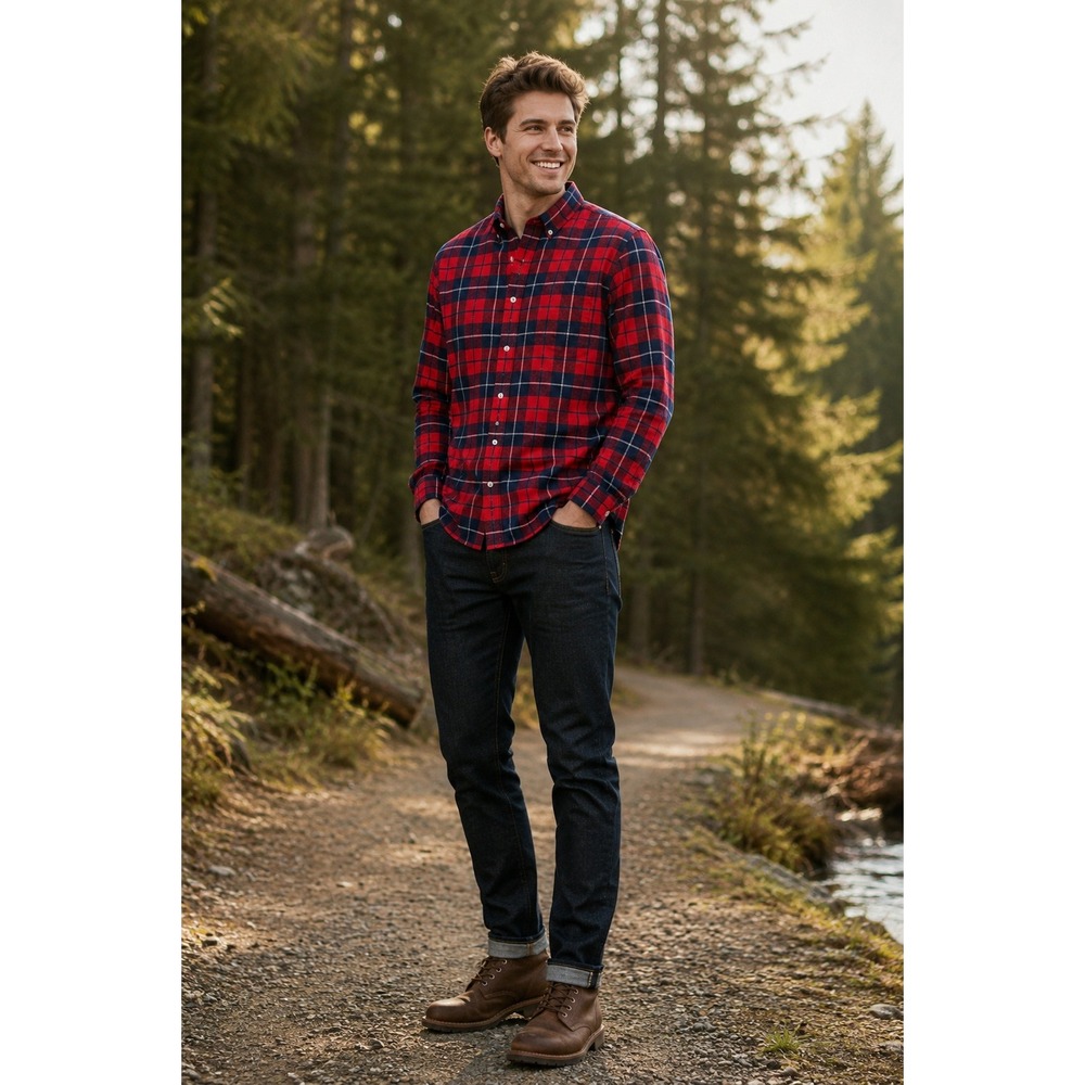Club Room Mens Flannel Plaid Button Down Shirt Red Navy Blue Small 100189992MN - Picture 1 of 14